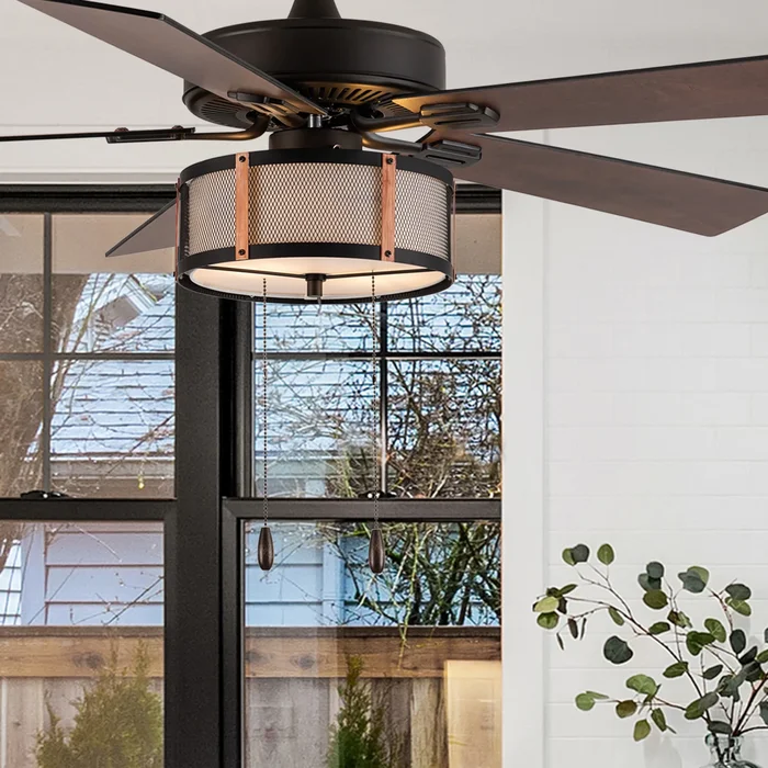 Sefra River of Goods Black and Bronze Ceiling Fan with Light – 52″ x 52″ x 13″/18″