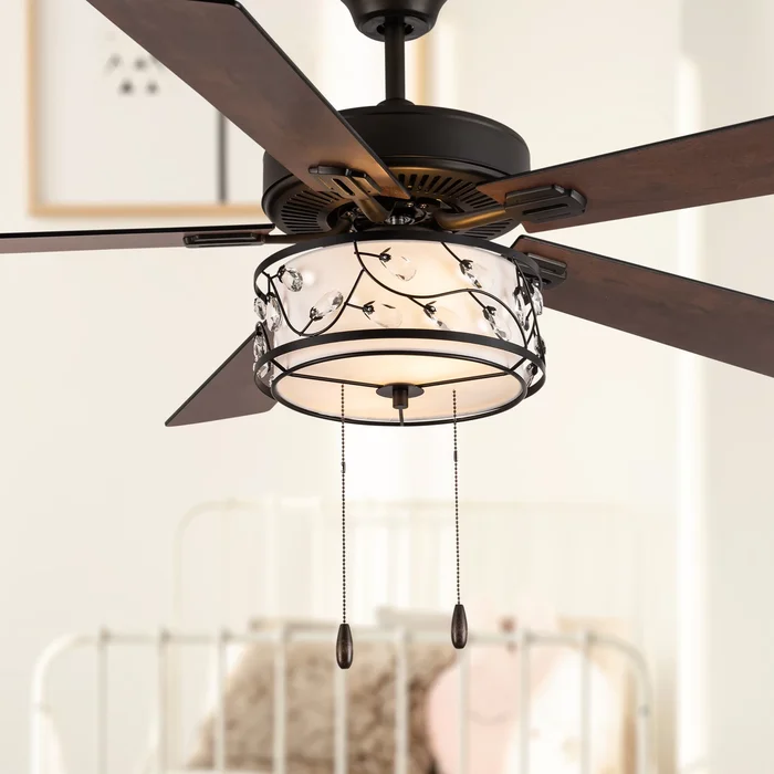 Serafina River of Goods Oil-Rubbed Bronze Metal 2-Light Floral Shade 52-Inch Ceiling Fan – 52″ x 52″ x 13.75″/18.75″