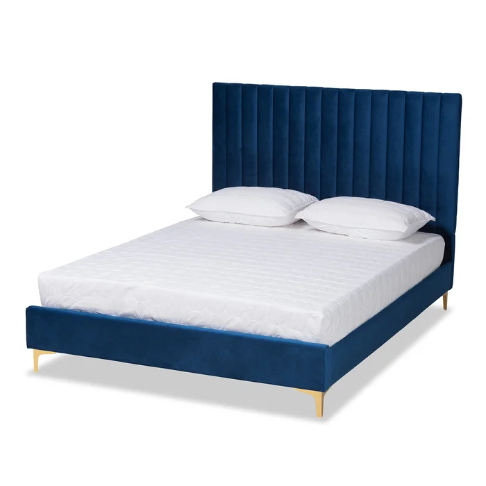 Serrano Contemporary Glam and Luxe Velvet Fabric Upholstered and Gold Metal Platform Bed