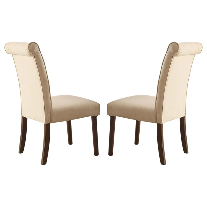 Set of 2 Beige Linen Upholstered Side Chair in Walnut Finish