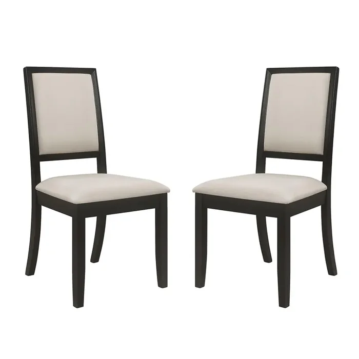 Set of 2 Upholstered Dining Side Chairs Black and Cream