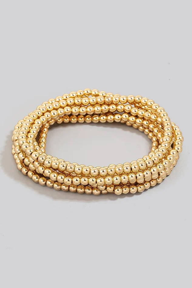 Seven Layered Mini Metallic Beaded Bracelet Set: Gold