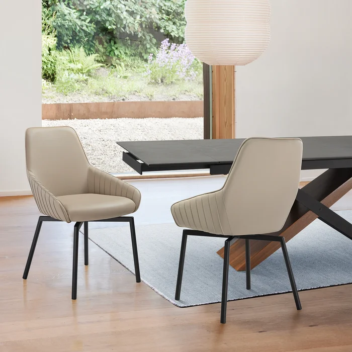 Shilo Faux Leather Upholstered Swivel Dining Chairs with Black Legs – Set of 2