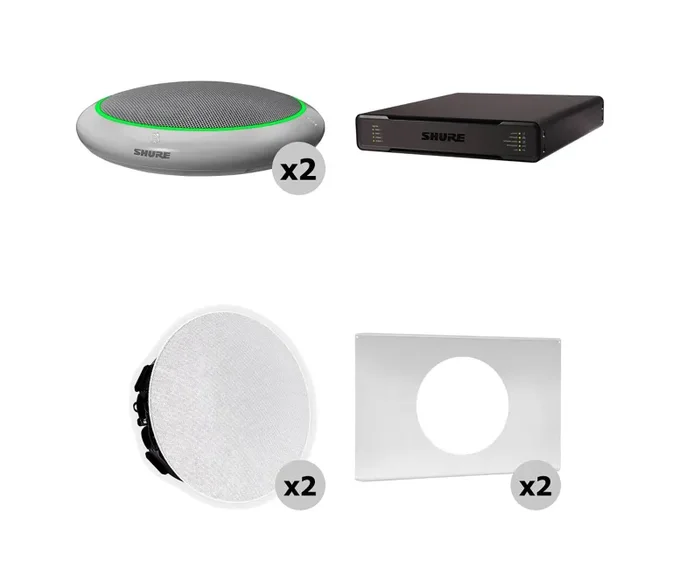 Shure 310X AL-V Ecosystem Speaker Package Including 2 MXA310AL Microphone, 1 P300-IMXAudio Processor, 2 MXN5W-C Ceiling Loudspeaker and 2 Tile Bridge