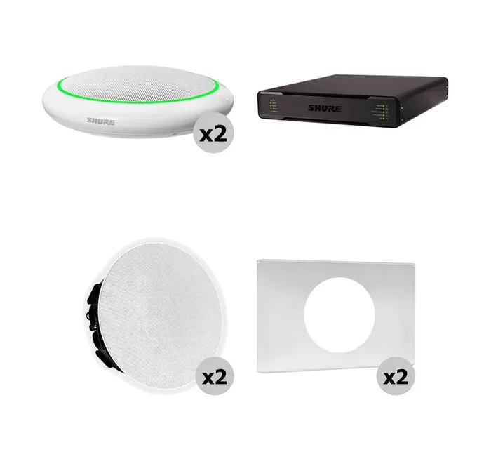 Shure 310X W-V Ecosystem Speaker Package Including 2 MXA310W Microphone, 1 P300-IMXAudio Processor, 2 MXN5W-C Ceiling Loudspeaker and 2 Tile Bridge