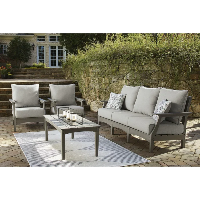 Signature Design by Ashley Visola Gray 4-Piece Outdoor Sofa Conversation Set – 80″W x 33″D x 37″H