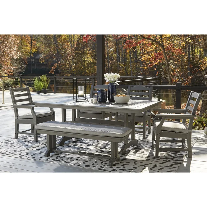 Signature Design by Ashley Visola Gray 6-Piece Outdoor Dining Package – 72.38″ W x 42″ D x 28.88″ H
