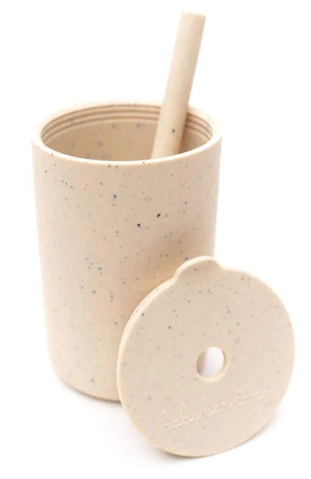 Silicone Cup With Straw – Navajo Beige Speckled