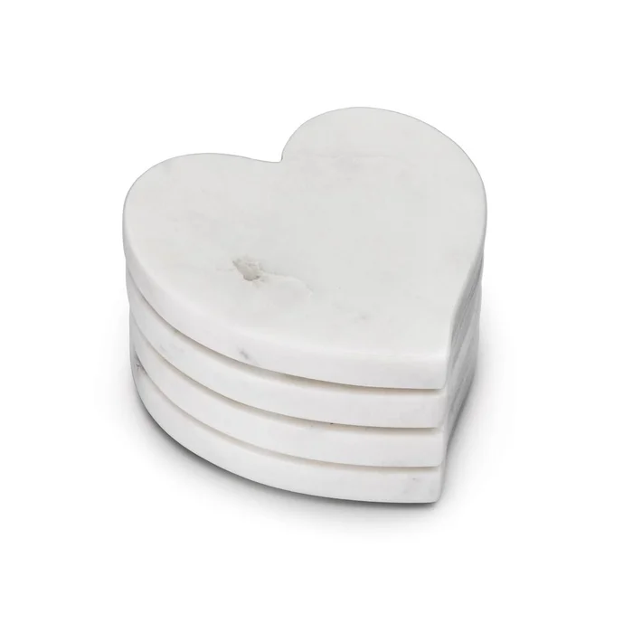 Simon Pearce White Marble Heart Coaster, Set Of 4
