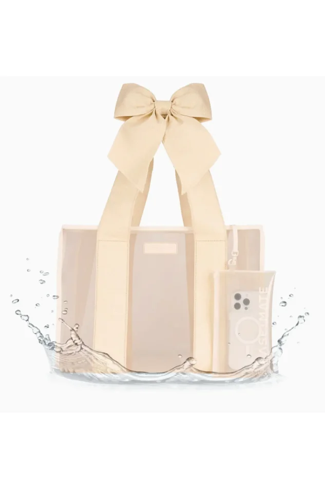 Special Edition Bow Ecru Raffia Beach Tote with Phone Pouch