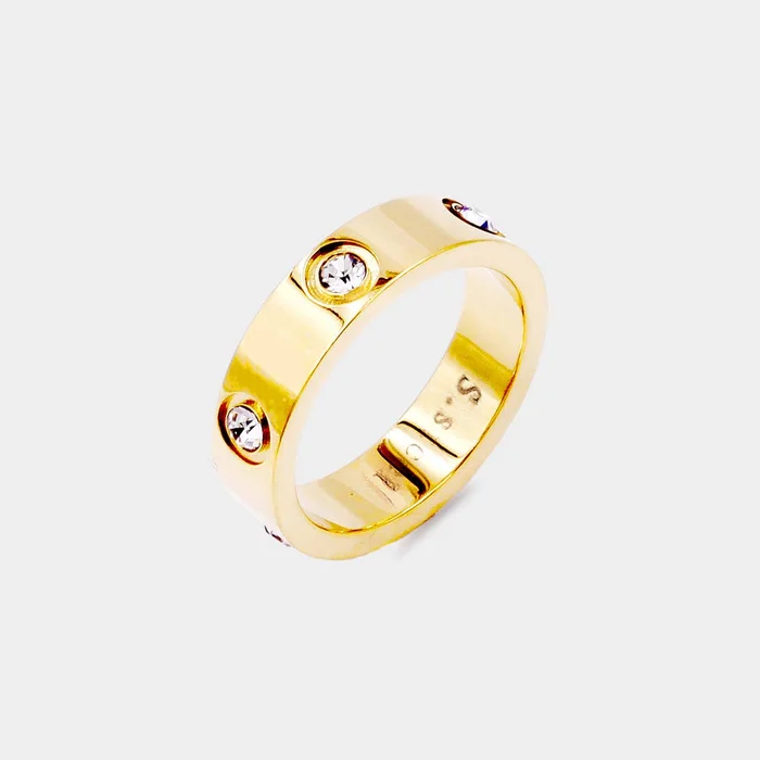 Stone Embellished Band Ring: Gold / 6