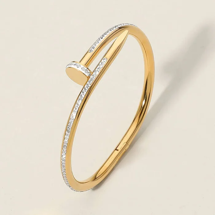 Stone Paved Hinged Bangle Bracelet : Gold