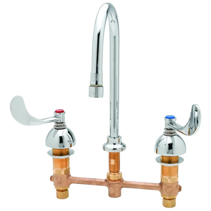 T&S Brass B-2867-04 Medical Lavatory Faucet,Medical Faucet, 8″ Deck Mount, Concealed Body, Rigid Gooseneck, Wrist Action Handles