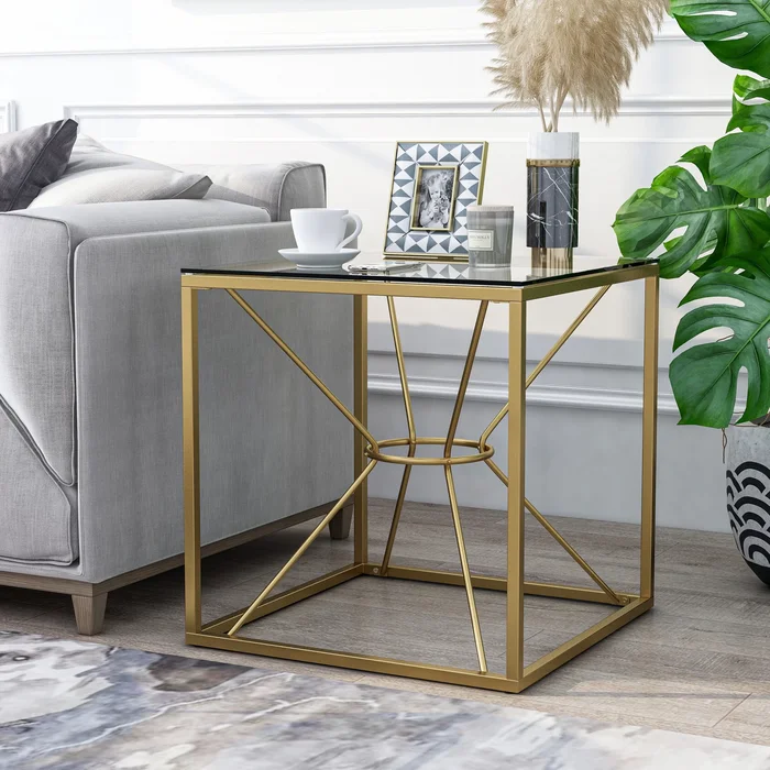 Taylan Glam Gold Coated 23-inch Steel and Glass Side Table by Furniture of America