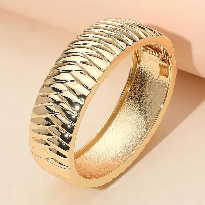 Textured Metal Hinged Bangle Bracelet