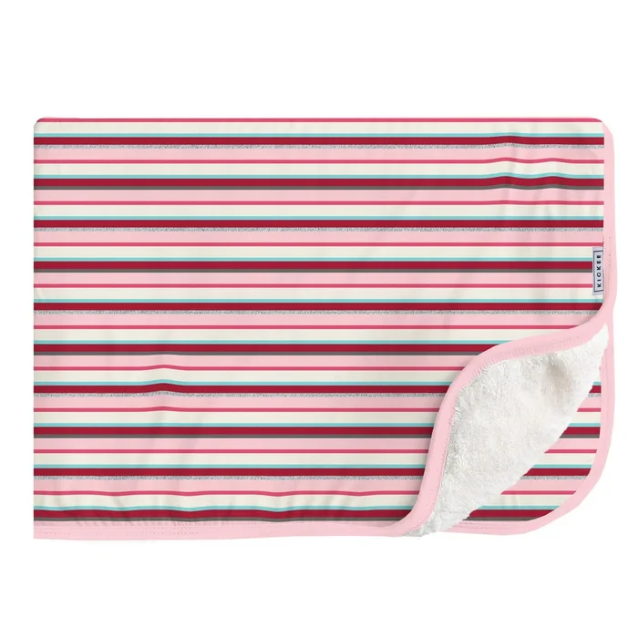 Throw Blanket with Sherpa Backing – Anniversary Bobsled Stripe