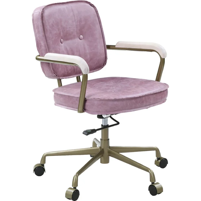 Top Grain Leather Office Chair with Armrests in Pink