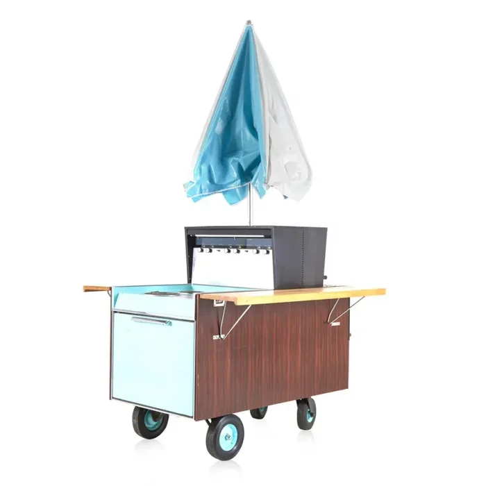Turquoise and Wood GE Patio Cart Portable Grill with Umbrella Partio Online Sale