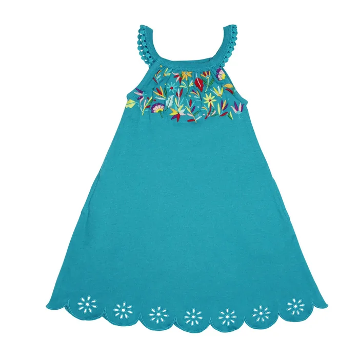 Twirl Dress (Pockets) – Teal Floral Embroidered