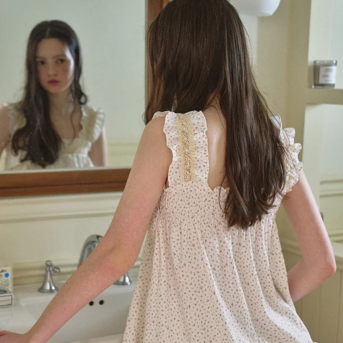 [ULLALA] Fleur Cream Sleeveless Pajama Set