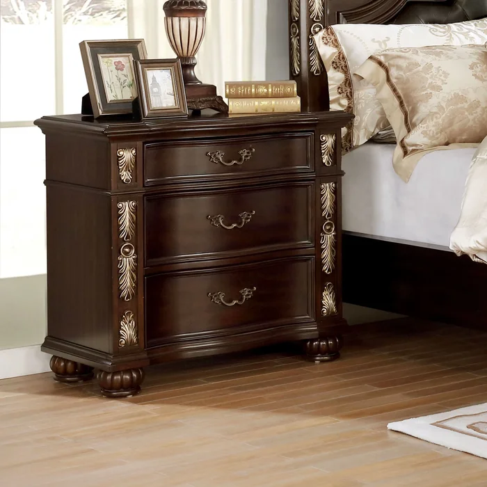 Urex Traditional Brown Cherry Wood 3-Drawer Nightstand with USBs by Furniture of America