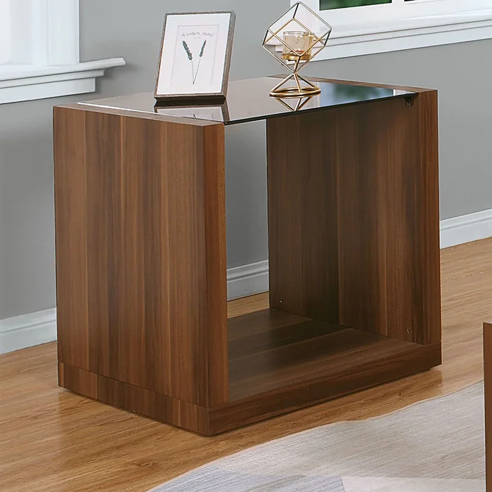 Valmont Contemporary Walnut 22-inch Glass Top Insert 1-Shelf Side Table by Furniture of America