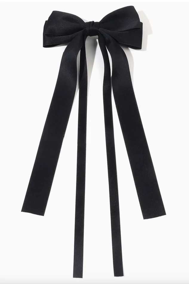 Vday Double Layered Bow Long Ribbon Barrette Clip