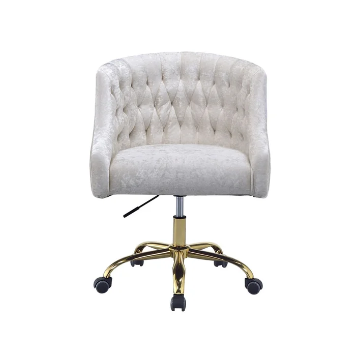 Velvet Upholstered Office Chair in Vintage Cream and Gold Finish