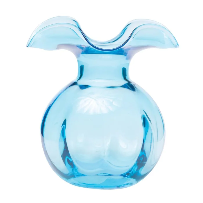 Vietri Hibiscus Glass Medium Aqua Fluted Vase