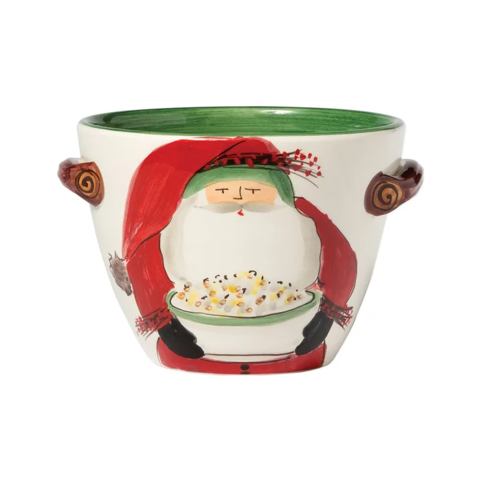 Vietri Old St. Nick Handled Deep Serving Bowl W/Popcorn