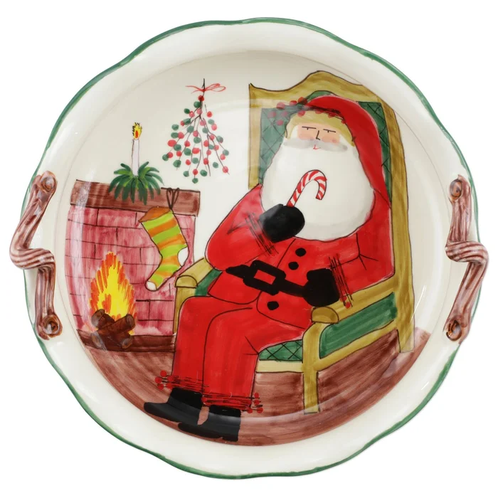 Vietri Old St. Nick Handled Scallop Large Bowl W/Fireplace