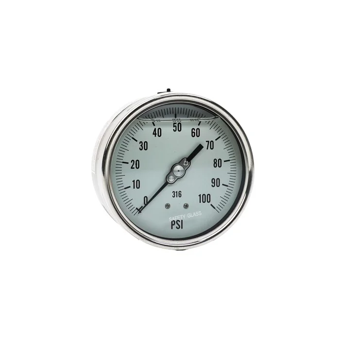 Water Pressure Gauge 100 PSI, 1/4″ MPT, 4″ Dial, Lower Back Mount, All SS