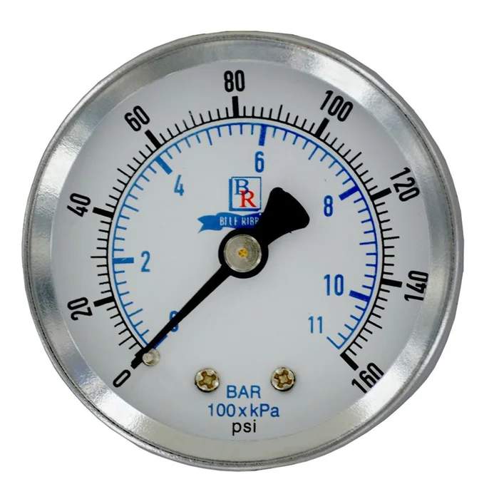 Water Pressure Gauge 160 PSI, 1/4″ MPT, 2.0″ Glass Dial, Center Mount, Black Steel Case
