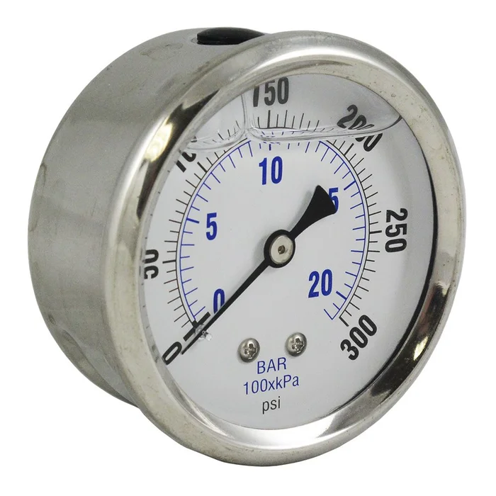 Water Pressure Gauge 300 PSI, 1/4″ MPT, 2.5″ Plastic Dial, Center Mount, SS Case
