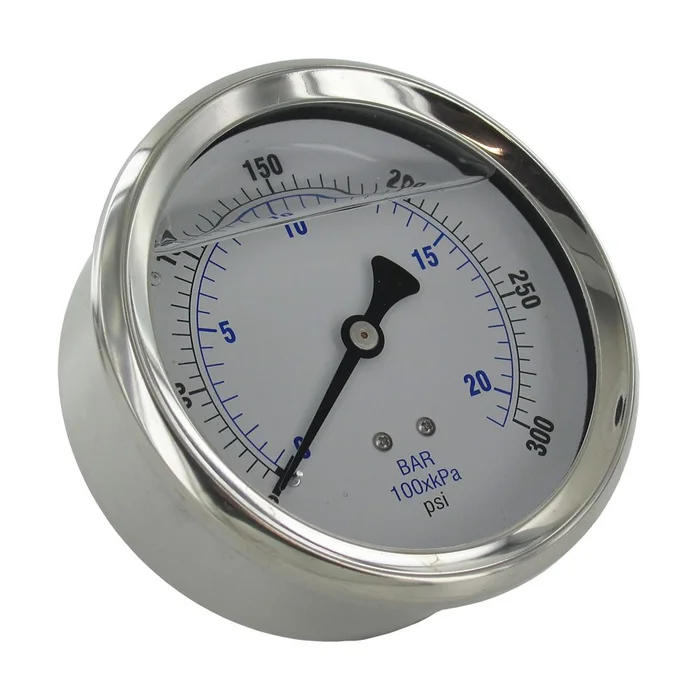 Water Pressure Gauge 300 PSI, 1/4″ MPT, 4.0″ Plastic Dial, Center Mount, SS Case