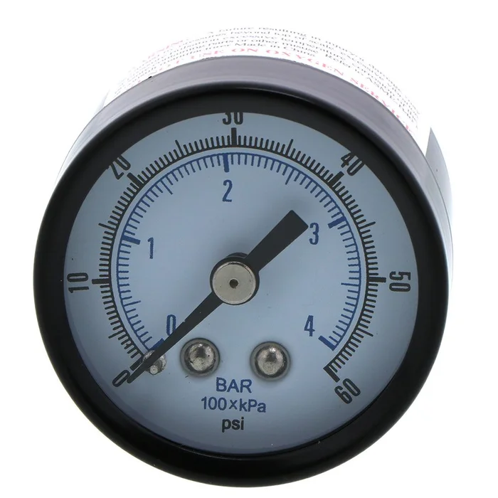 Water Pressure Gauge 60 PSI, 1/8″ MPT, 1.5″ Glass Dial, Center Mount, Black Steel Case