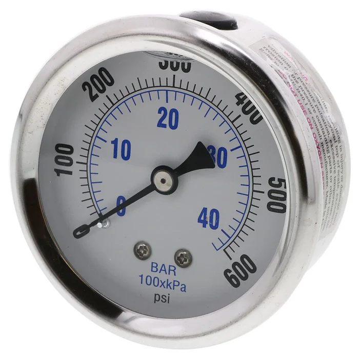Water Pressure Gauge 600 PSI, 1/4″ MPT, 2.5″ Plastic Dial, Center Mount, SS Case