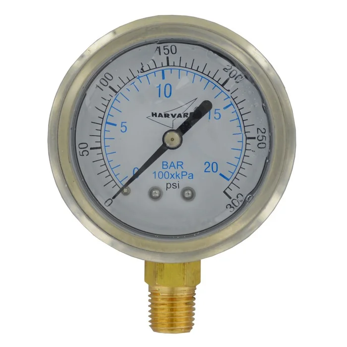 Water Pressure Gauge – 300 PSI, 1/4″ MPT, 2.5″ Plastic Dial, Lower Mount, SS Case
