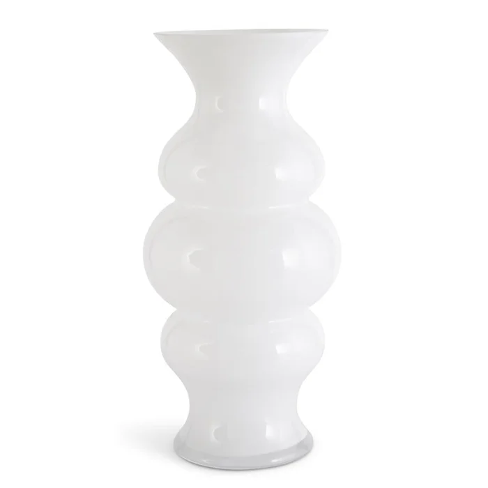 White Glass Ribbed 19.75″ Hourglass Fluted Vase