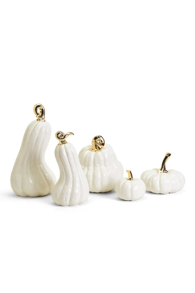 White Pumpkin With Gold Stem-Medium