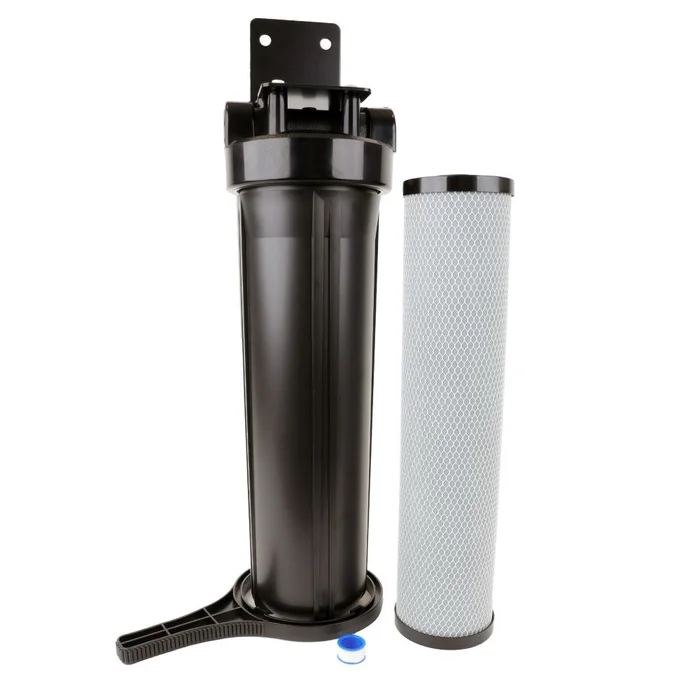 Whole House Water Filter System, 4.5″ x 20″ Twin Filtration Universal Housing (Black) 1” RPT Port
