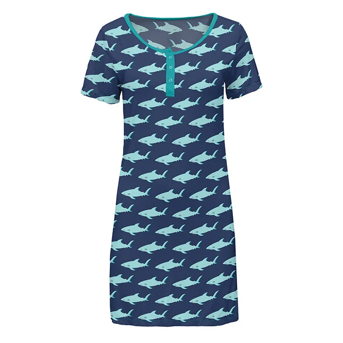Women’s Short Sleeve Nightshirt – Flag Blue Sharky