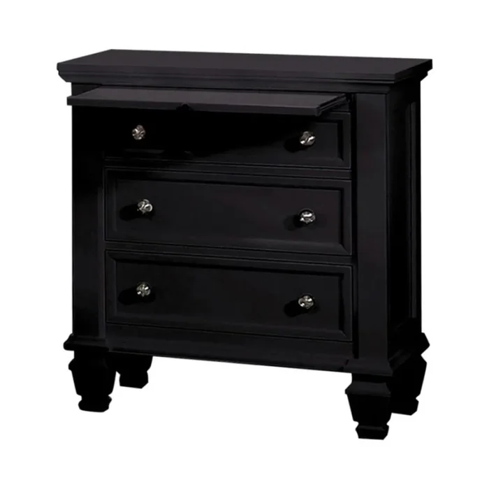 Wood Nightstand with 3 Drawers in Black