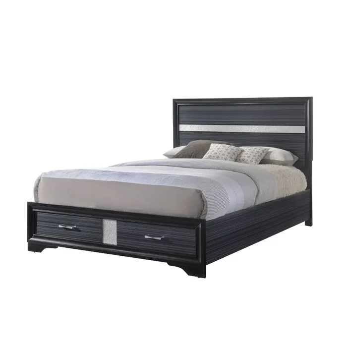 Wooden Bed with 2 Drawers in Black