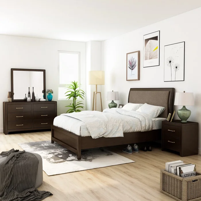 Yra Transitional Walnut Wood 5-Piece Sleigh Bedroom Set by Furniture of America